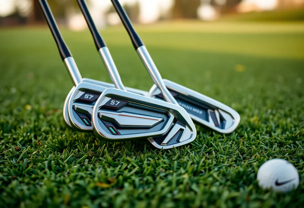 Callaway Golf Elyte family irons on a golf course