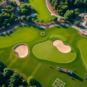 Renovated Crown Colony Golf Club with golfers on the course