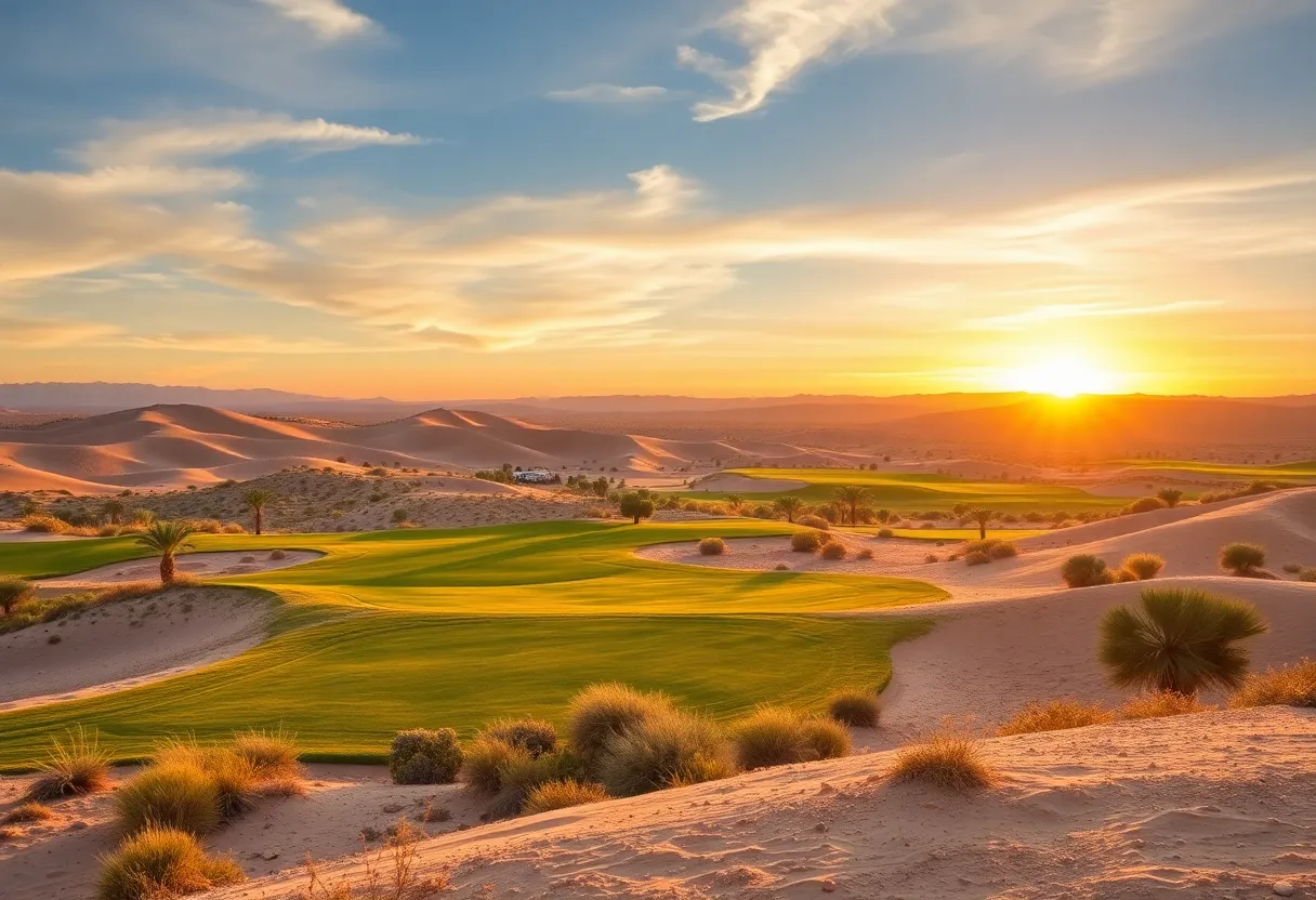 Desert Dunes Golf Course landscape at sunset