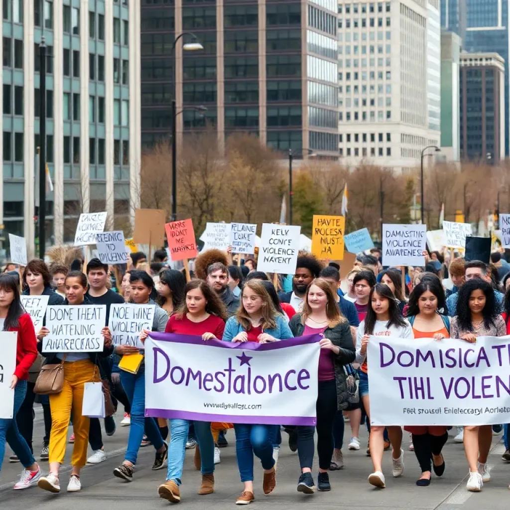 Participants walking in Jacksonville for Domestic Violence Awareness