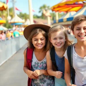 A family with young children enjoying fun rides and attractions in Florida theme parks.