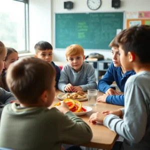 Students discussing food allergy protocols in school