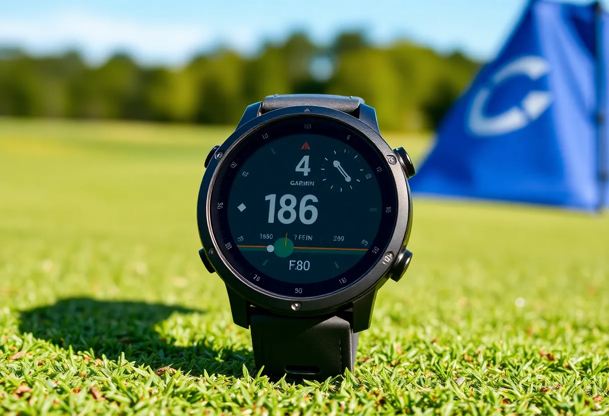 Garmin Approach S62 Golf GPS Watch on a golf course