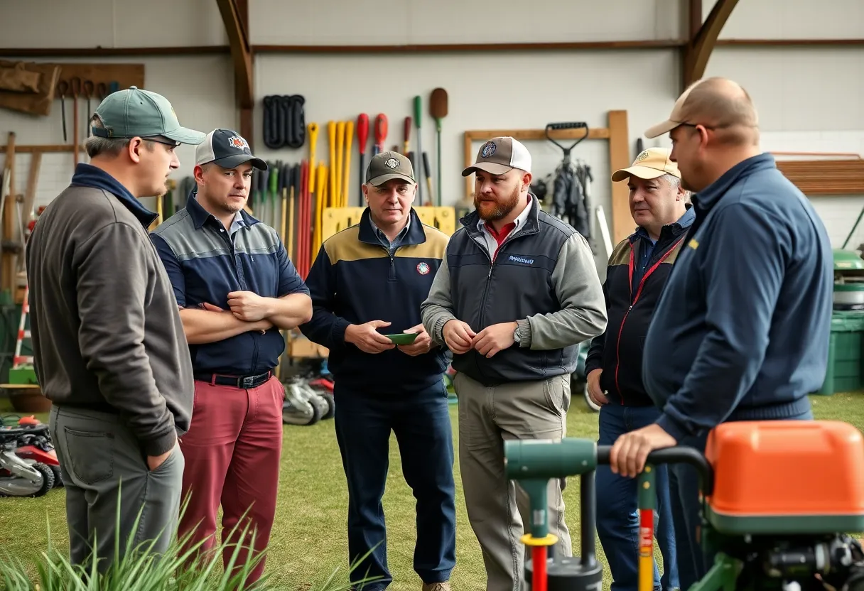 Golf equipment managers collaborating in a workshop