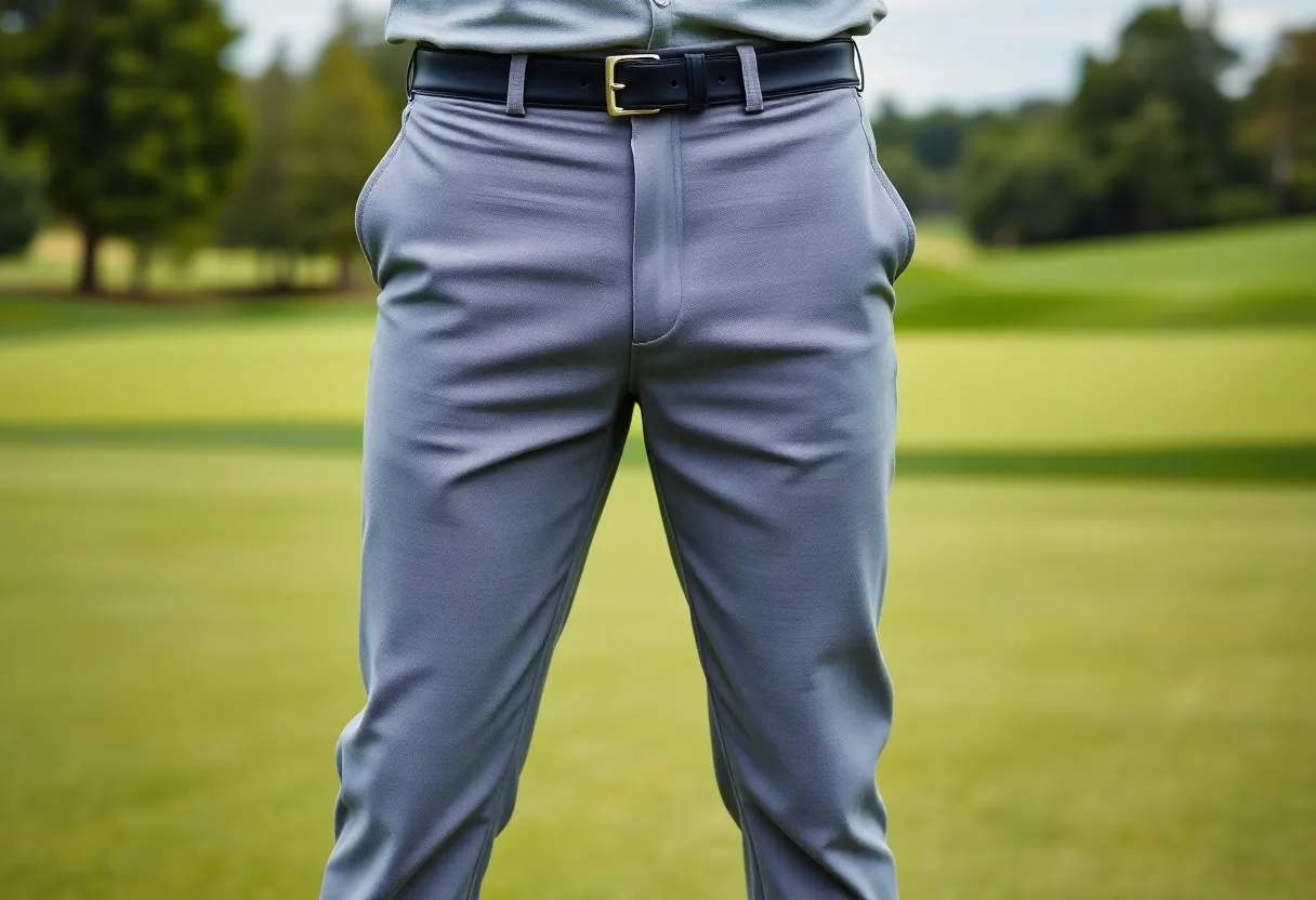 Golfer in stylish golf pants on the fairway