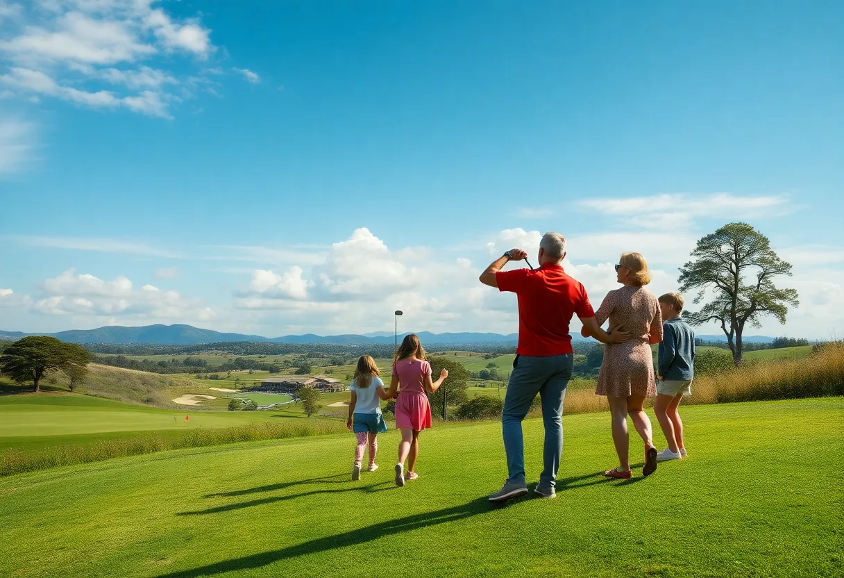 A family enjoying a golf trip with activities for both golfers and non-golfers