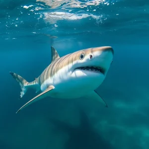 Great white shark swimming off the coast of Daytona Beach