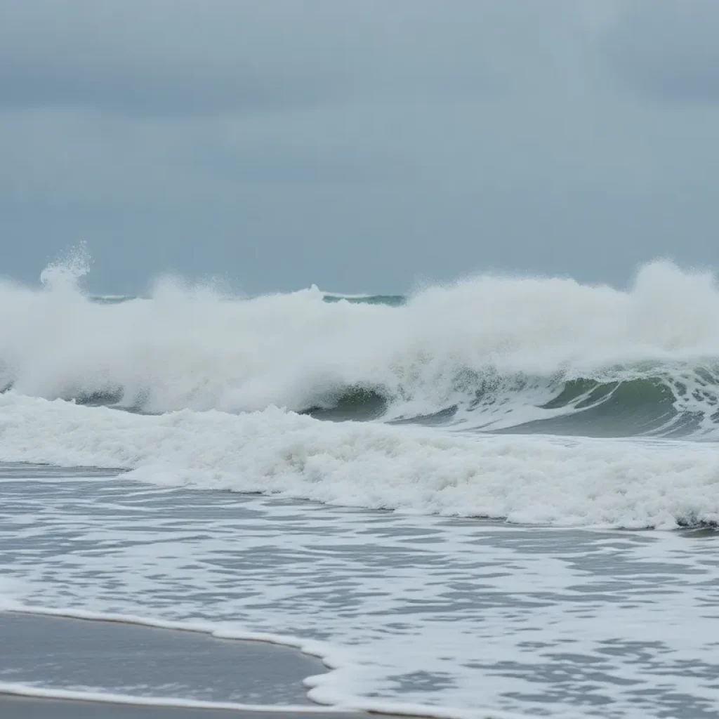 Coastal scene during Hurricane Milton with strong winds and rain