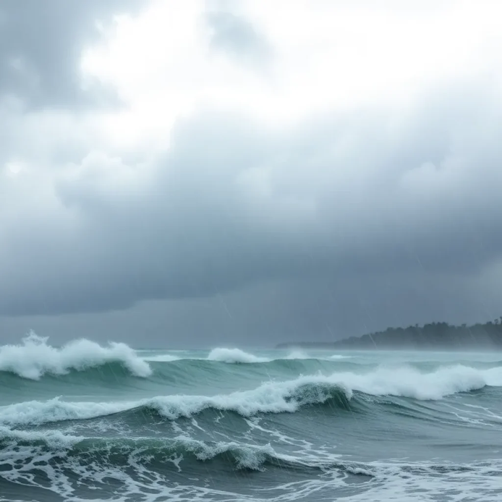 Hurricane Milton striking Siesta Key, Florida, causing heavy winds and rain.