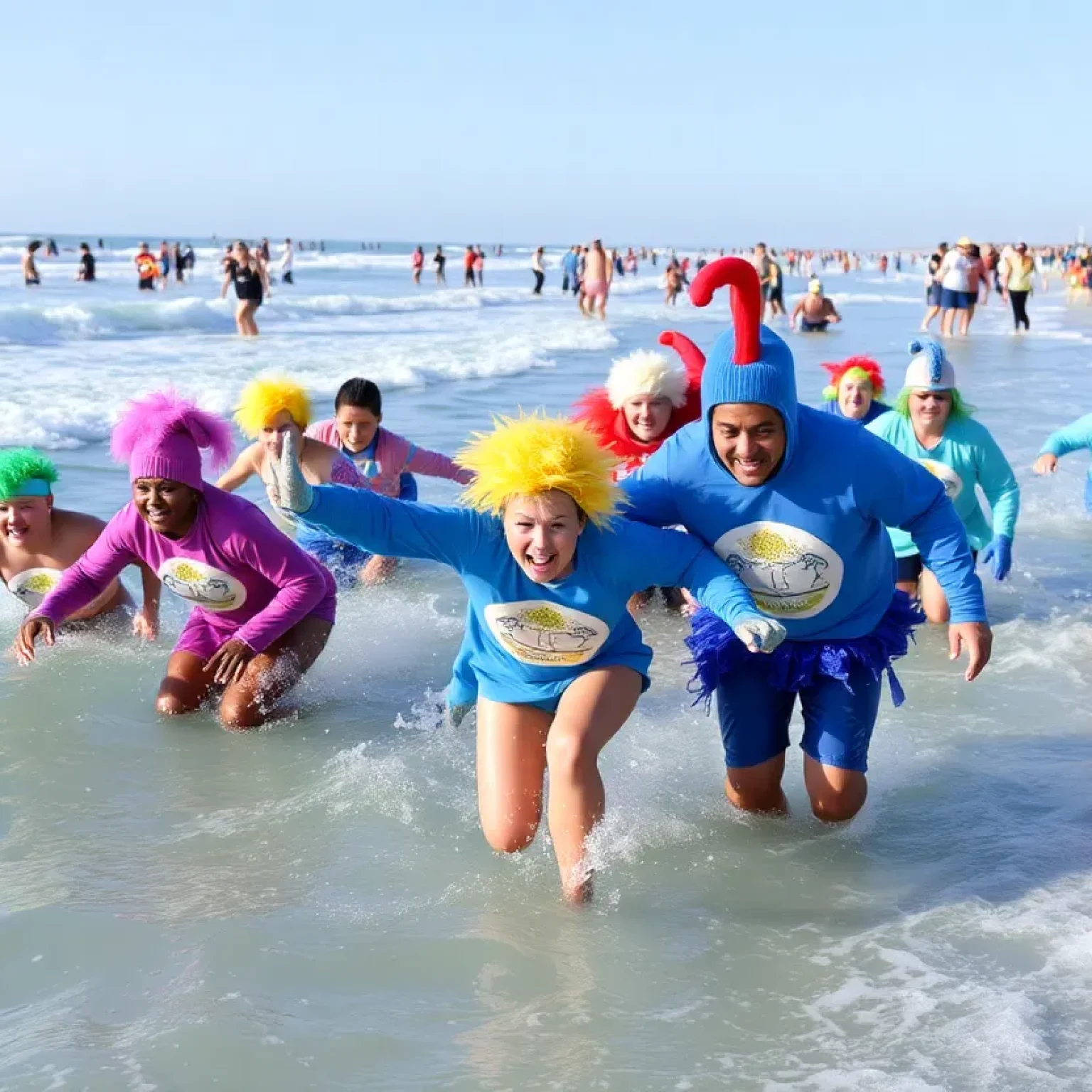 Participants celebrating at the Jacksonville Beach Polar Plunge event.