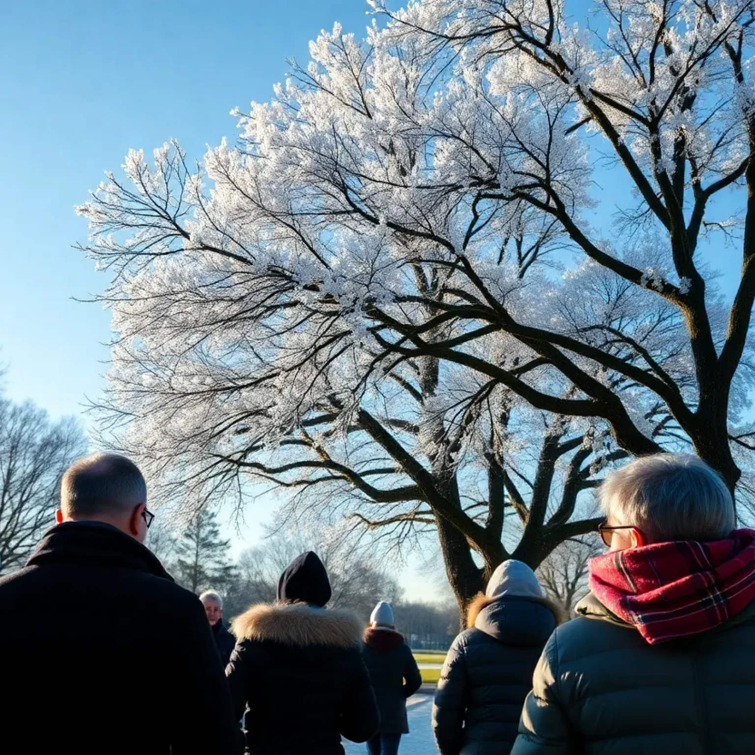 Frost on trees in Jacksonville during a cold January morning