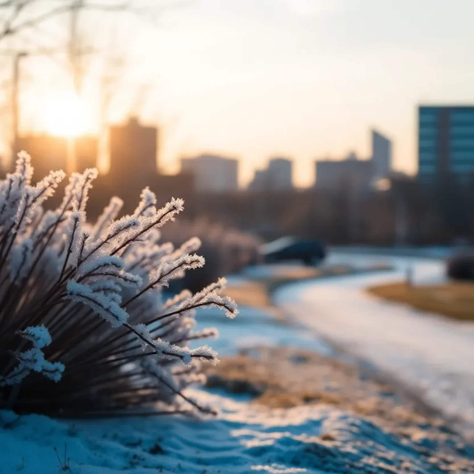 Cold morning in Jacksonville with sunshine breaking through frost.