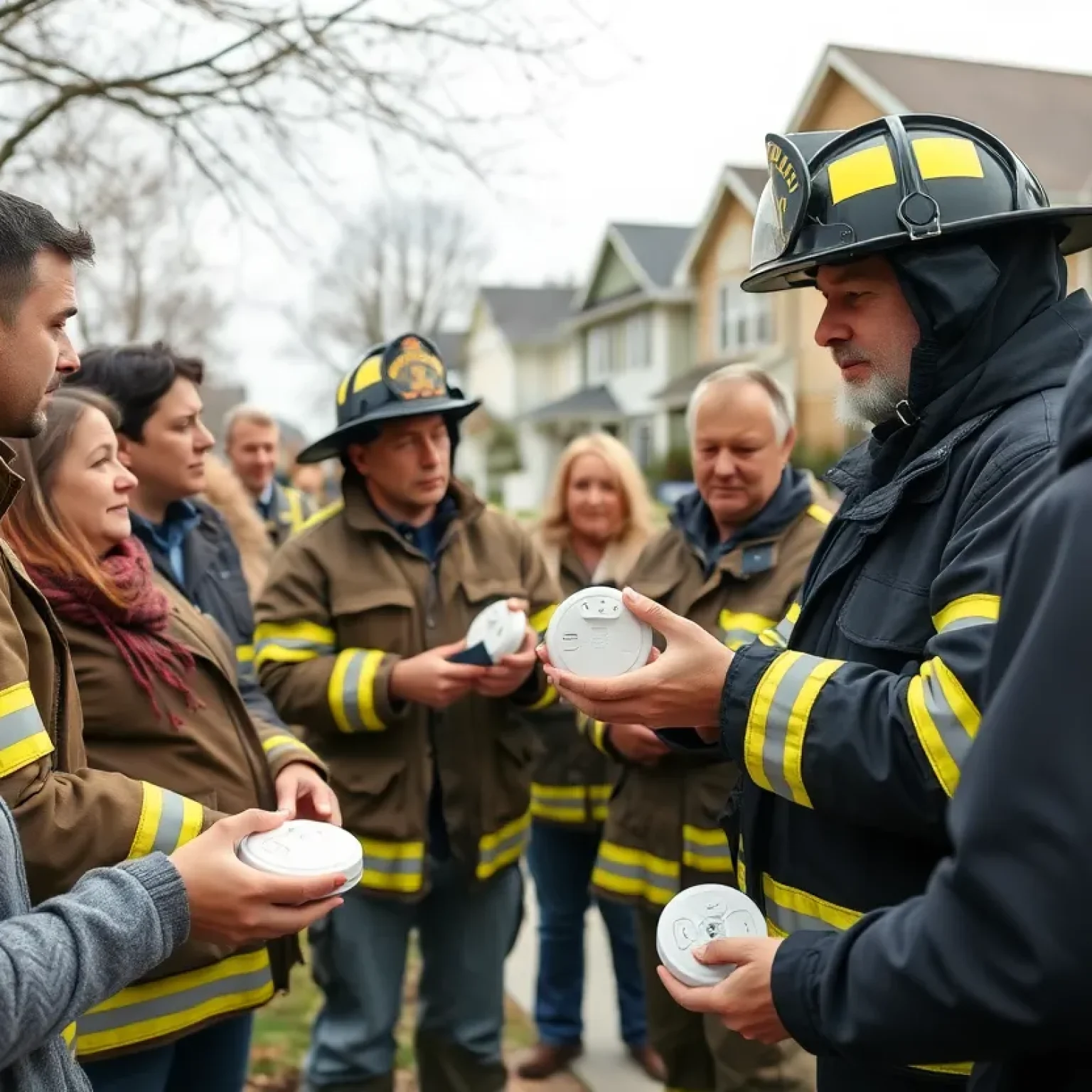 Firefighters educating residents about fire safety.