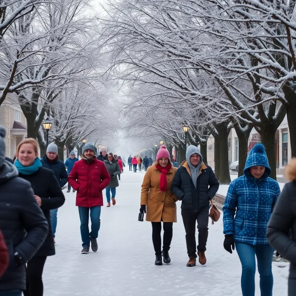 Residents of Jacksonville bundled up in winter clothing during freezing temperatures.