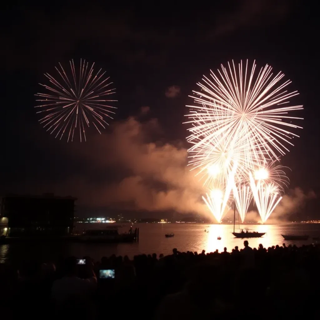 Fireworks illuminating the night sky over the St. Johns River in Jacksonville on New Year’s Eve.