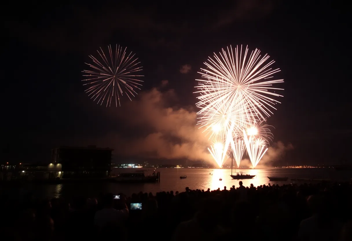 Fireworks lighting up the sky over Jacksonville during New Year's Eve celebrations.