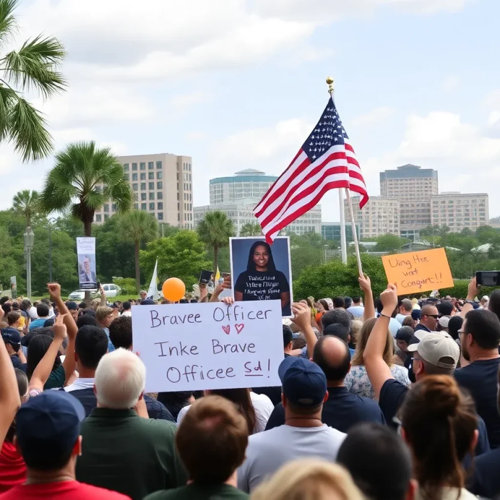 A gathering in Jacksonville honoring a brave police officer.