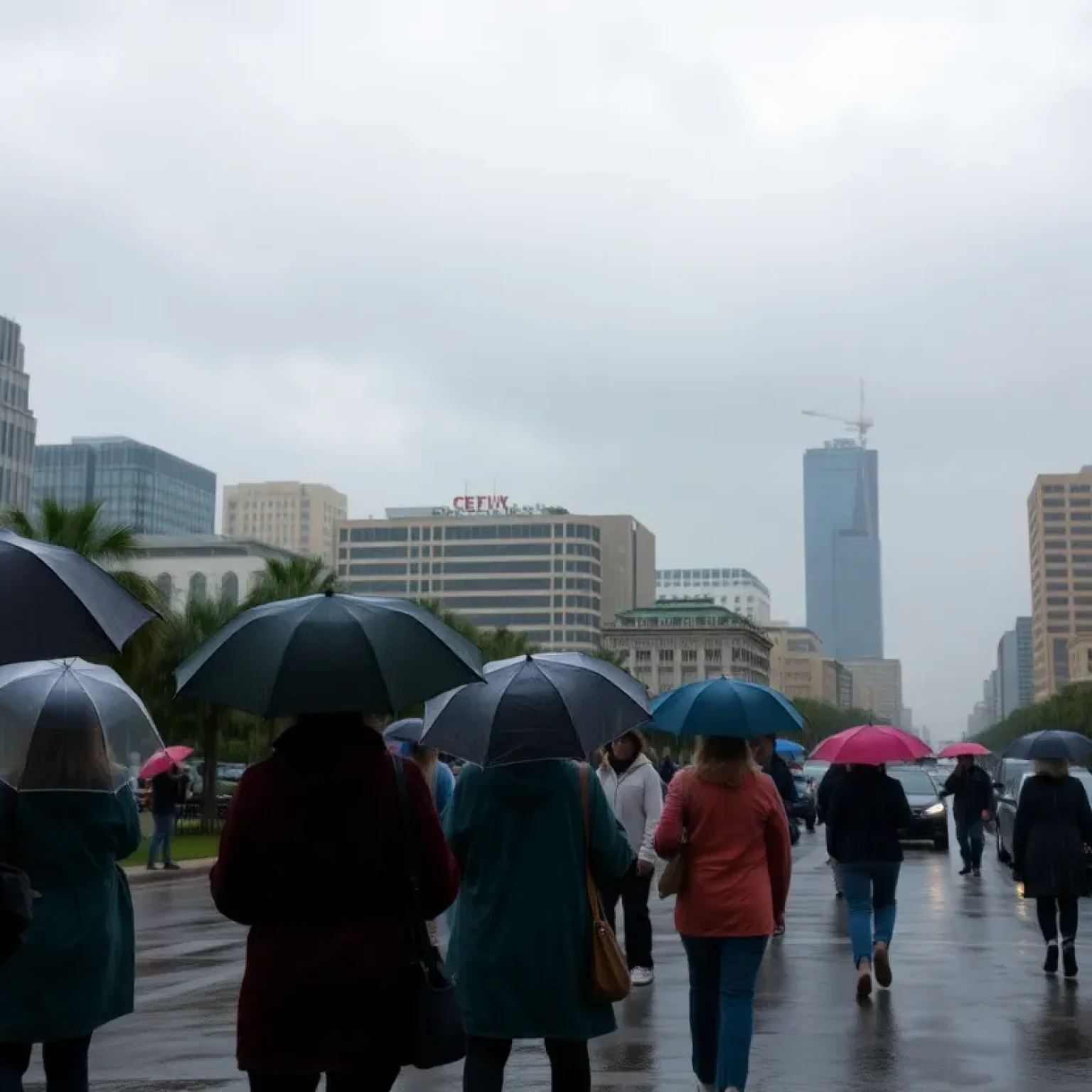 Jacksonville cityscape with rain and chilly atmosphere