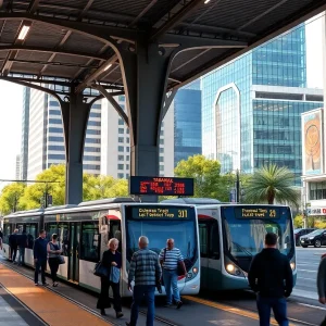 Conceptual image of a modern transit hub in Jacksonville, showcasing various transport options.