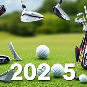 Display of the latest golf equipment including drivers and putters for 2025