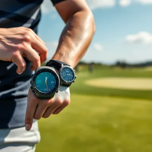 Collection of GPS golf watches on a golf course