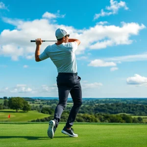 Golfer swinging a Cobra-Puma club on the golf course