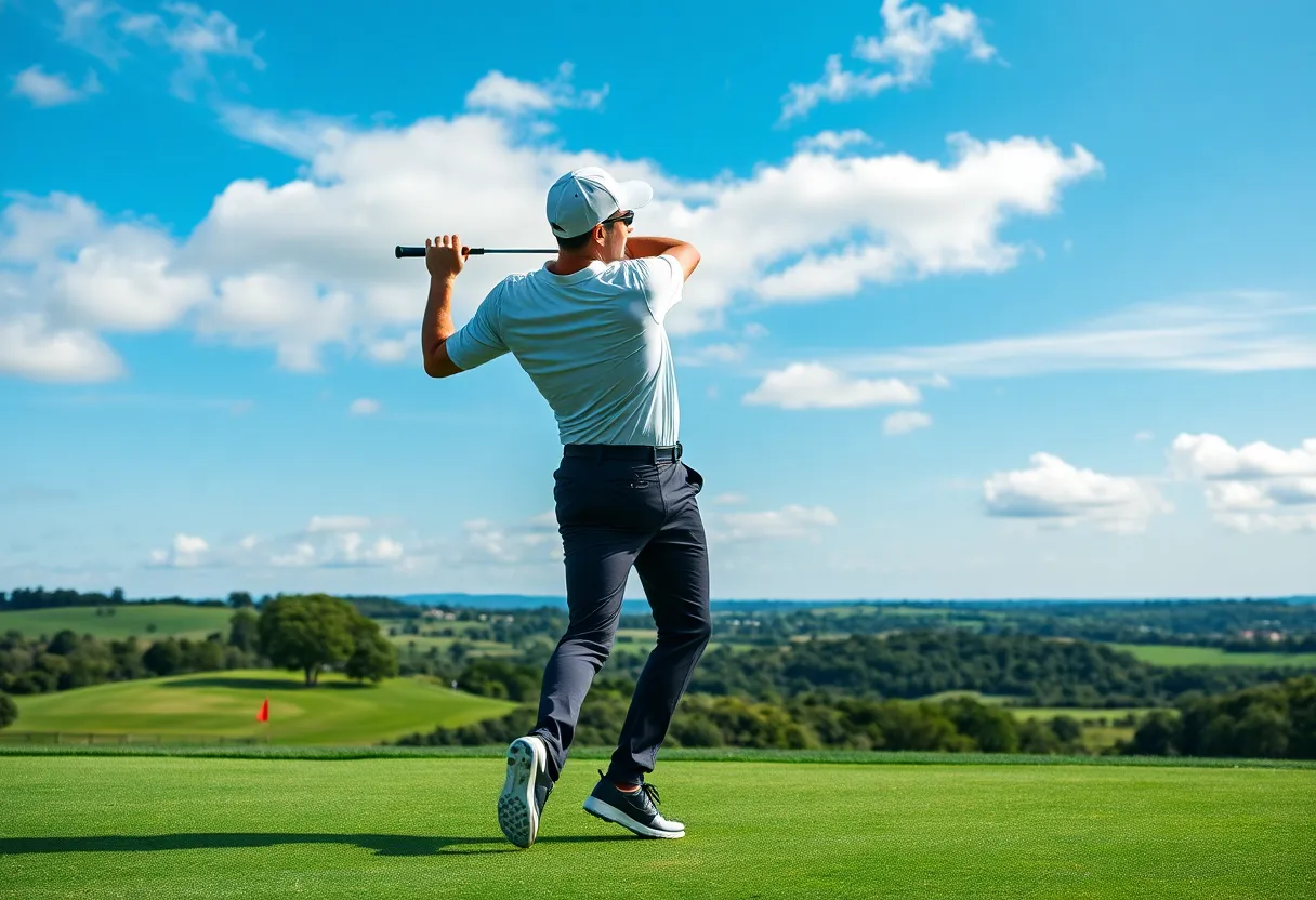 Golfer swinging a Cobra-Puma club on the golf course