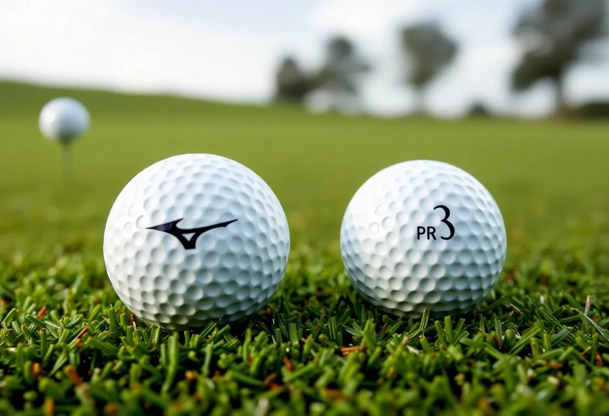 Mizuno Pro X and Pro S golf balls displayed on a golf course