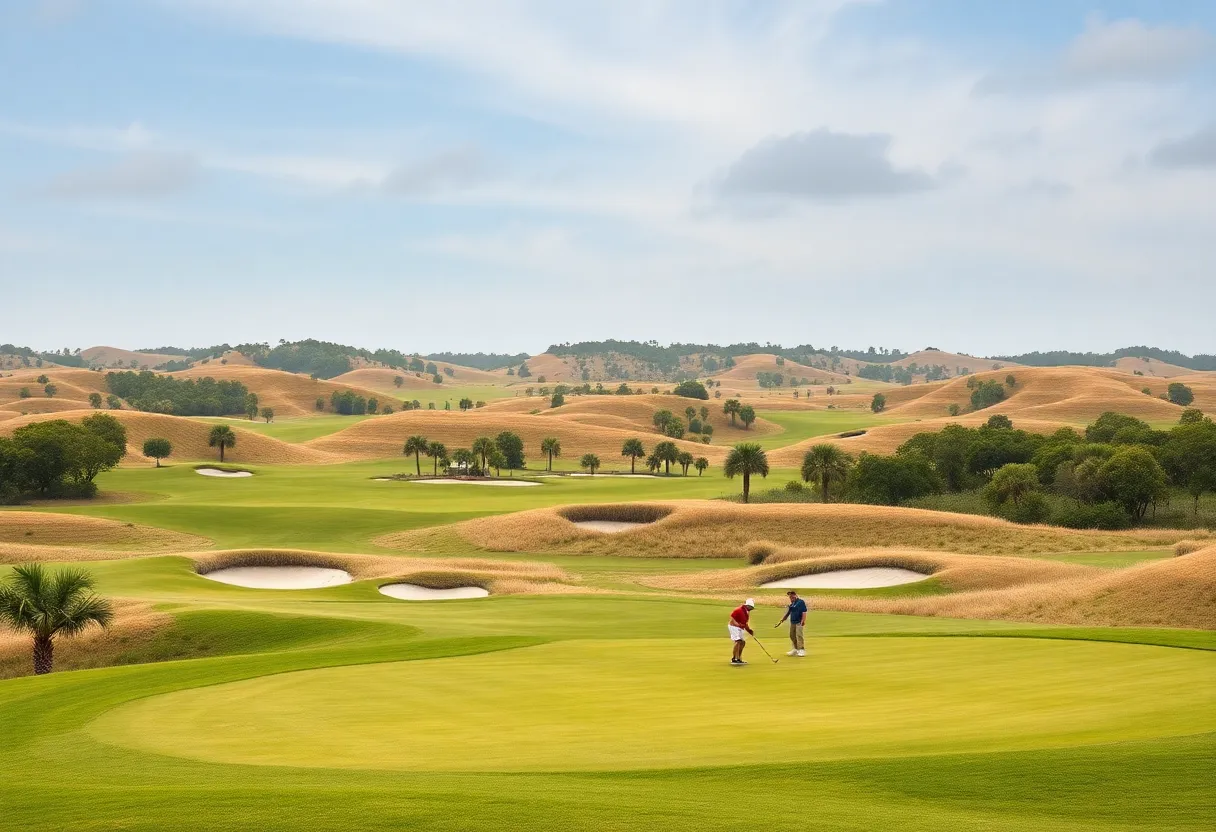 Newly opened Roost golf course featuring wide fairways and unique bunkers.