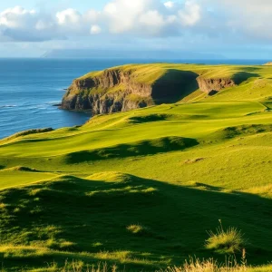 Golf course vista overlooking the ocean in Scotland