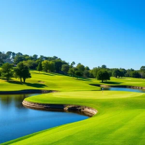 Landscape view of Shaker Run Golf Course with golf holes surrounded by greenery.