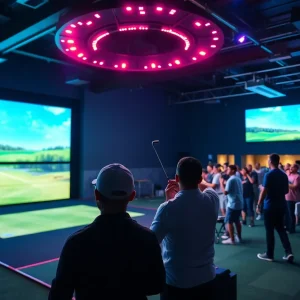 Interior view of the TGL golf league launch event showcasing modern technology