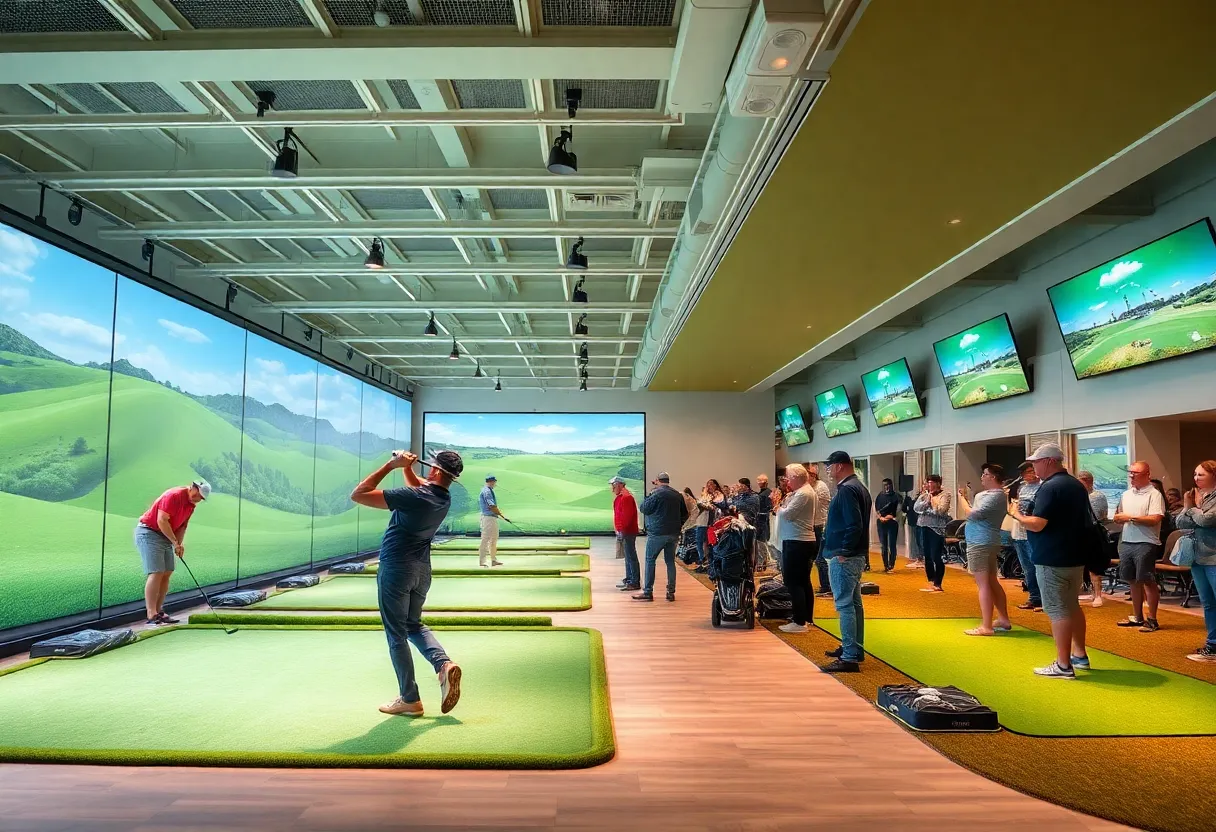 Players competing in an innovative indoor golf match