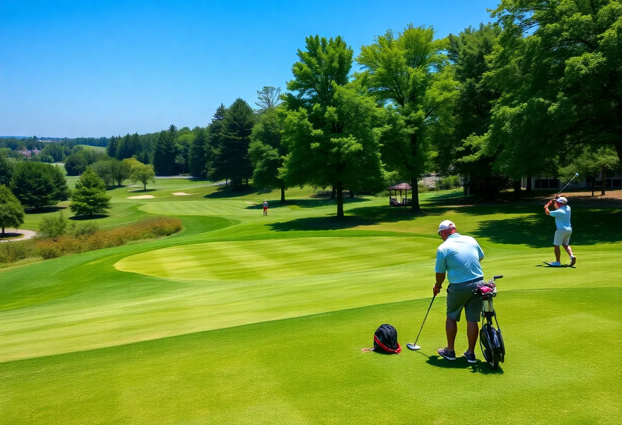 Scenic view of golfers playing on a top public golf course in the U.S.