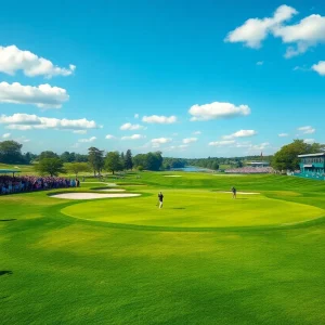 A picturesque scene of a golf course hosting a championship event