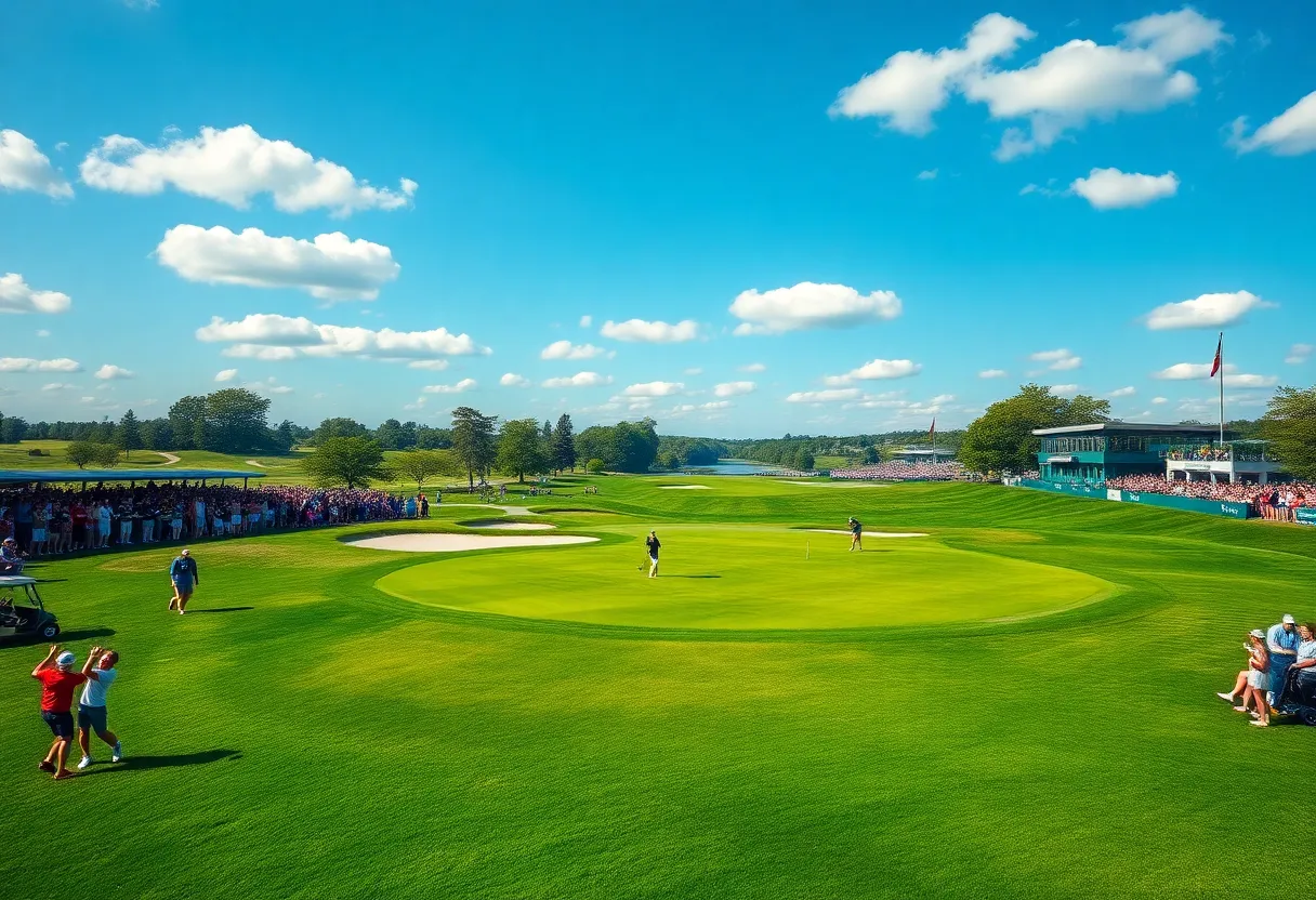 A picturesque scene of a golf course hosting a championship event