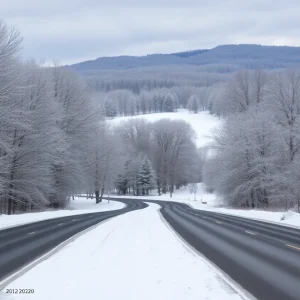 Scenic winter landscape in Greenville, South Carolina with snow-covered trees