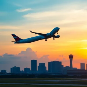 Avelo Airlines airplane taking off from Jacksonville International Airport