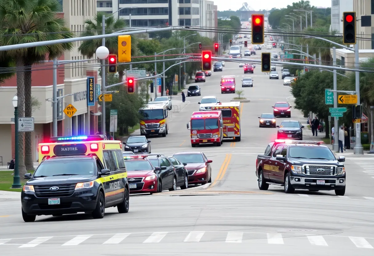 Emergency vehicles at the scene of a car crash in Jacksonville