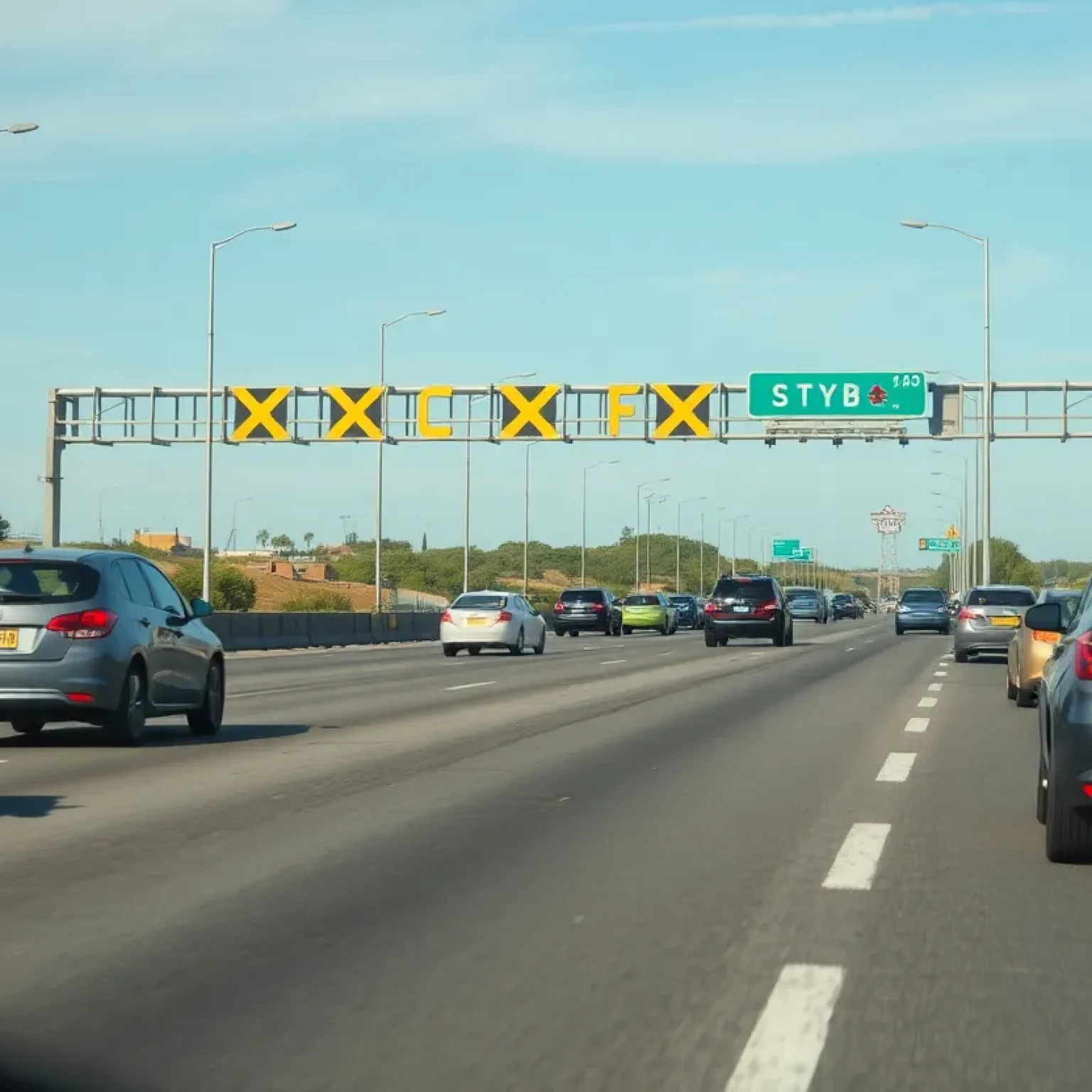 Vehicles on Arlington Expressway near safety fencing