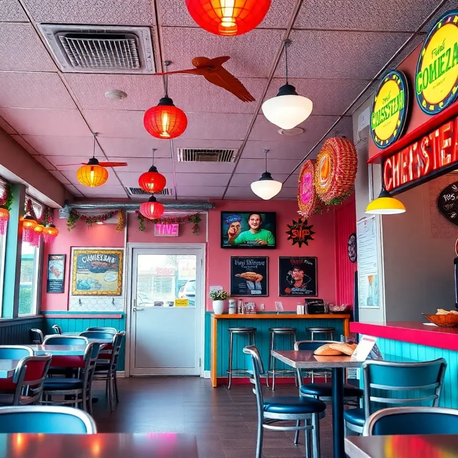 Cozy dining area of Charleys Cheesesteaks restaurant