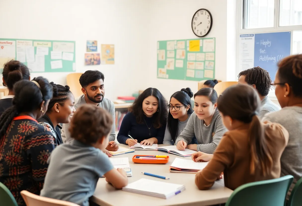 Parents discussing educational funding concerns