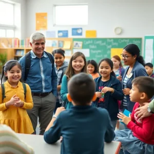 Students showing support for a teacher in a school setting