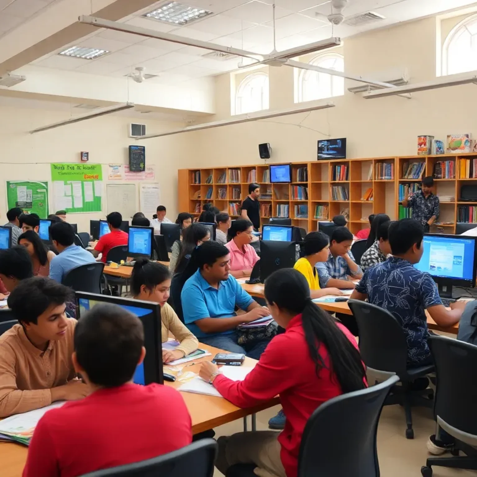 Interior view of the Connected Learning Center in Jacksonville with people using computers