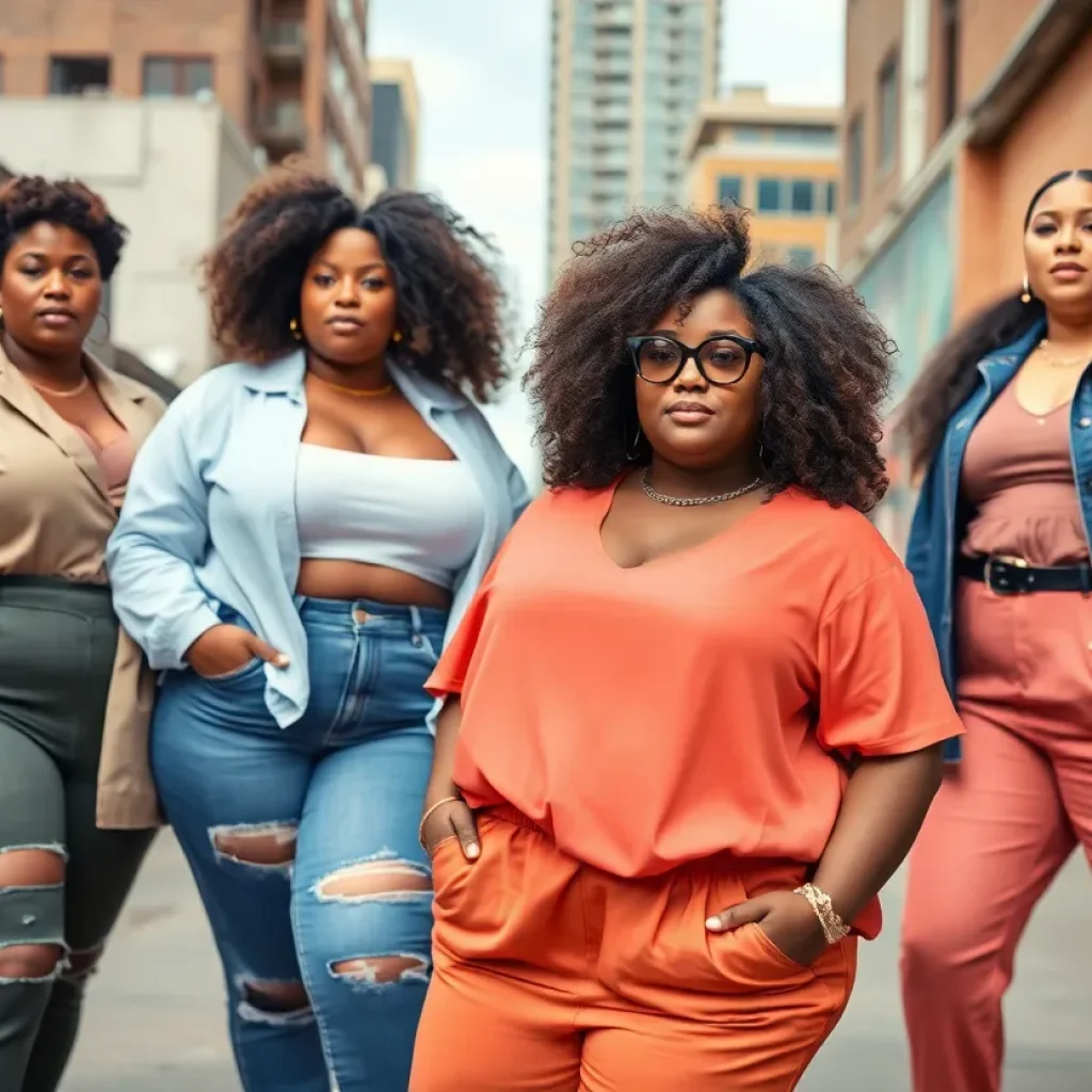 Plus-size models celebrating confidence in fashion.