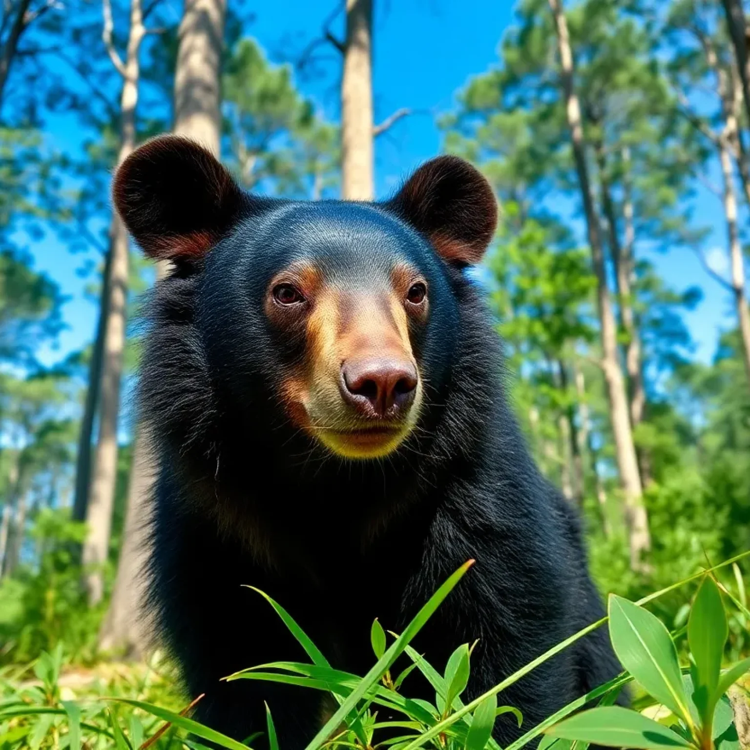 A black bear roaming in a Florida forest.