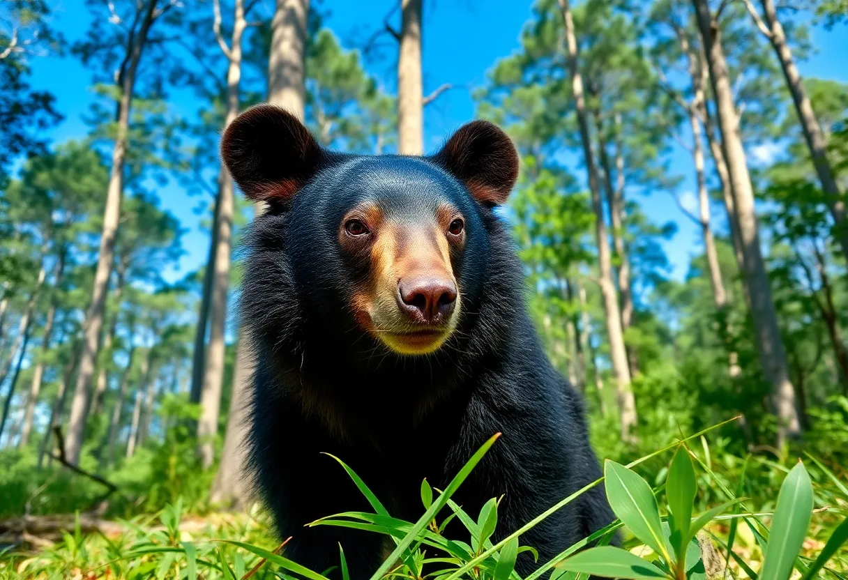 A black bear roaming in a Florida forest.