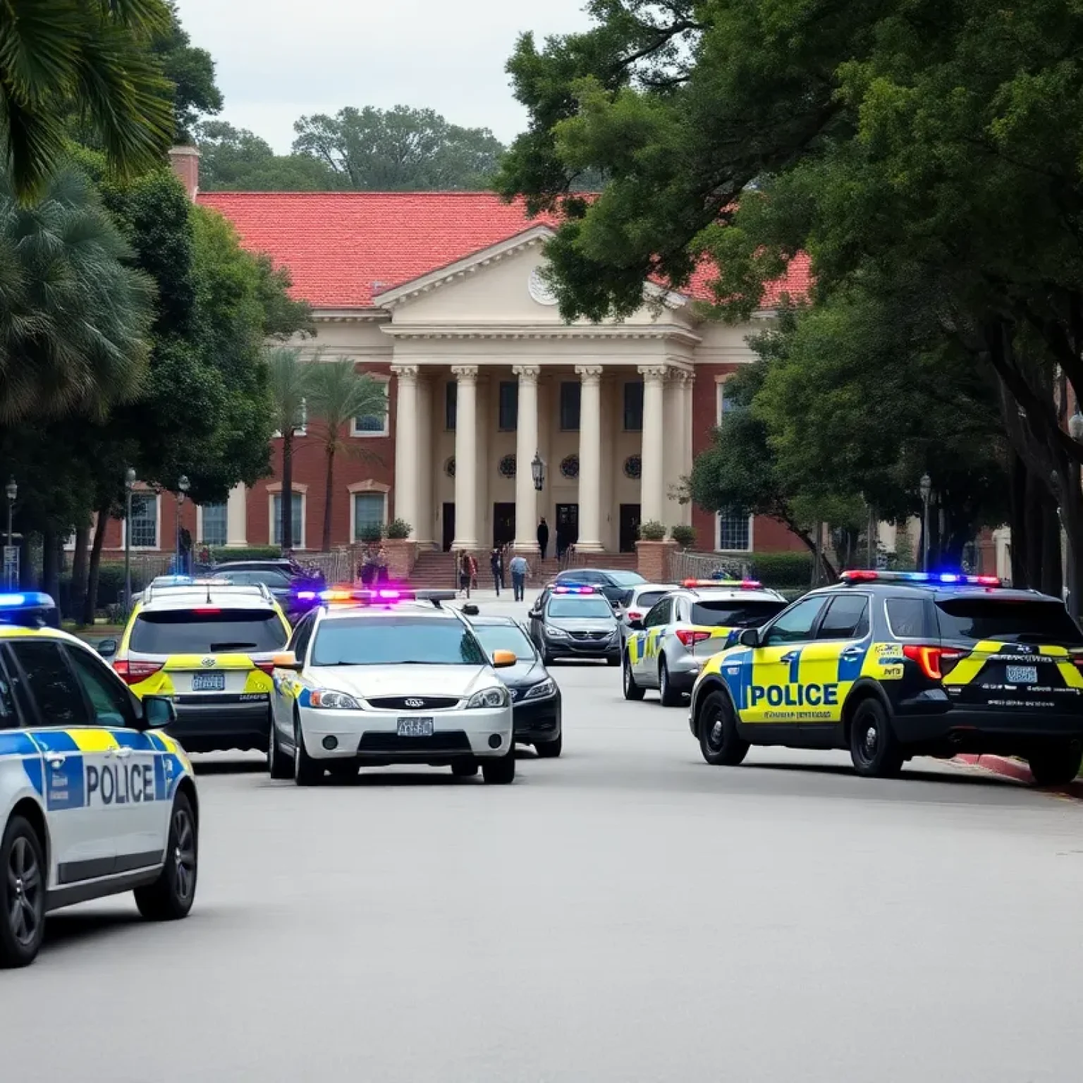 Police vehicles at Florida State University following a shooting incident