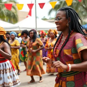 Community members celebrating at the Ghana Association's officer induction event.