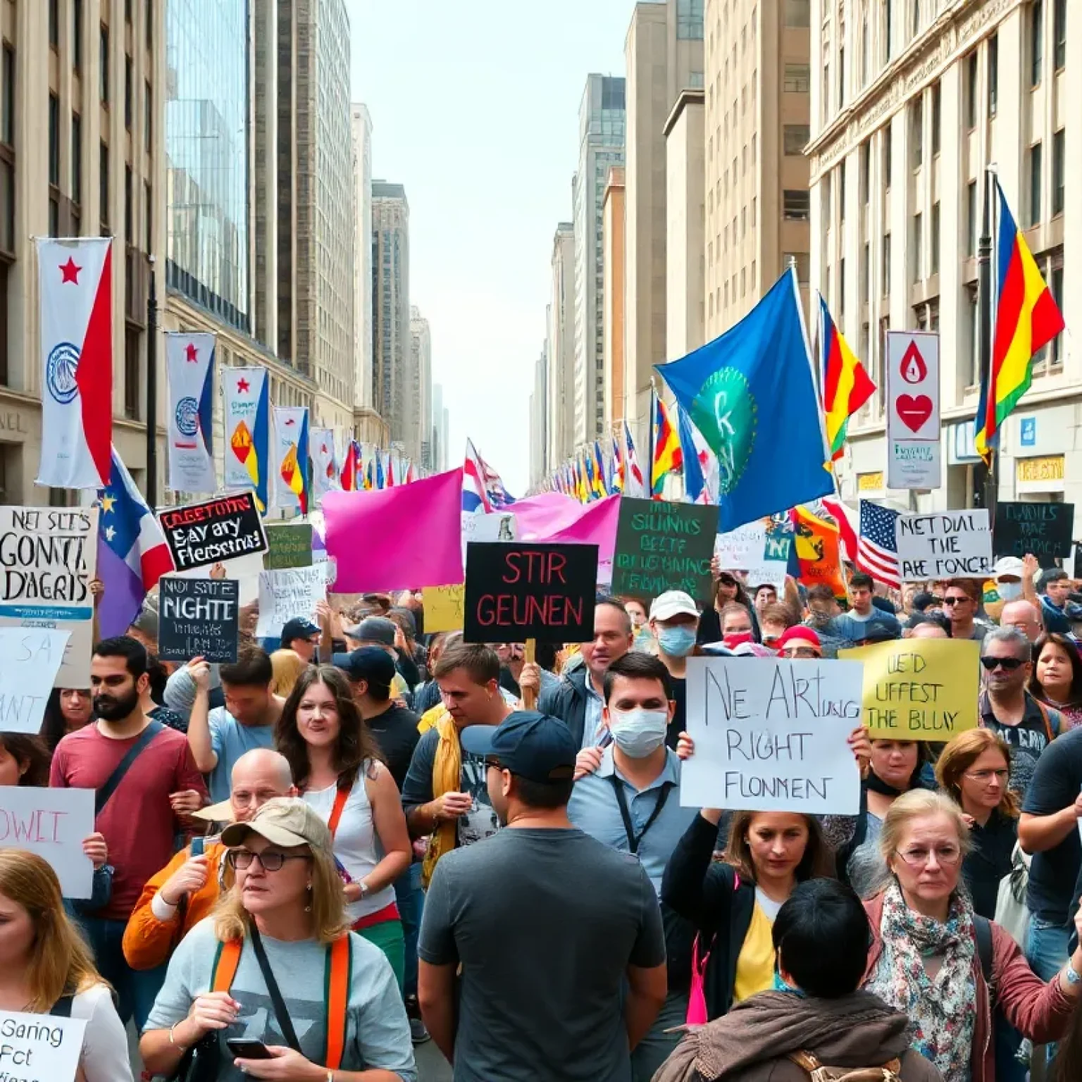 Crowd of protesters during Hands Off protests in a city
